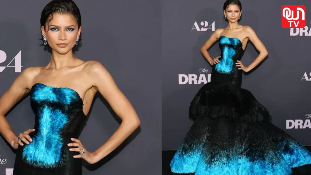 Zendaya, Sheer Blue Gown, The Drama Press Tour